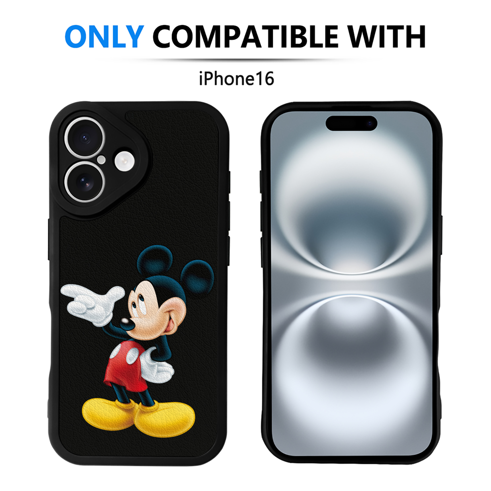 （画像用） ミッキーマウス Mickey Mouse 【iPhone 16シリーズ対応】シリコンスマホケース（レザー調） 材質：シリコン